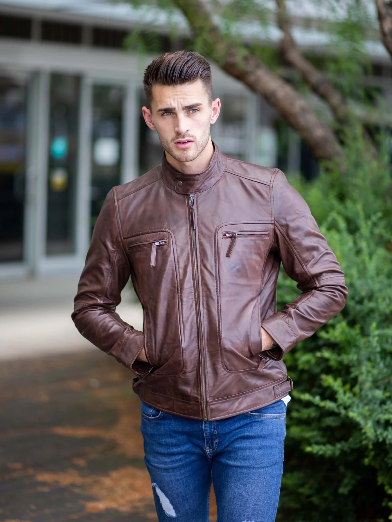 Men Stylish Chocolate Brown Leather Jacket Maher Leathers