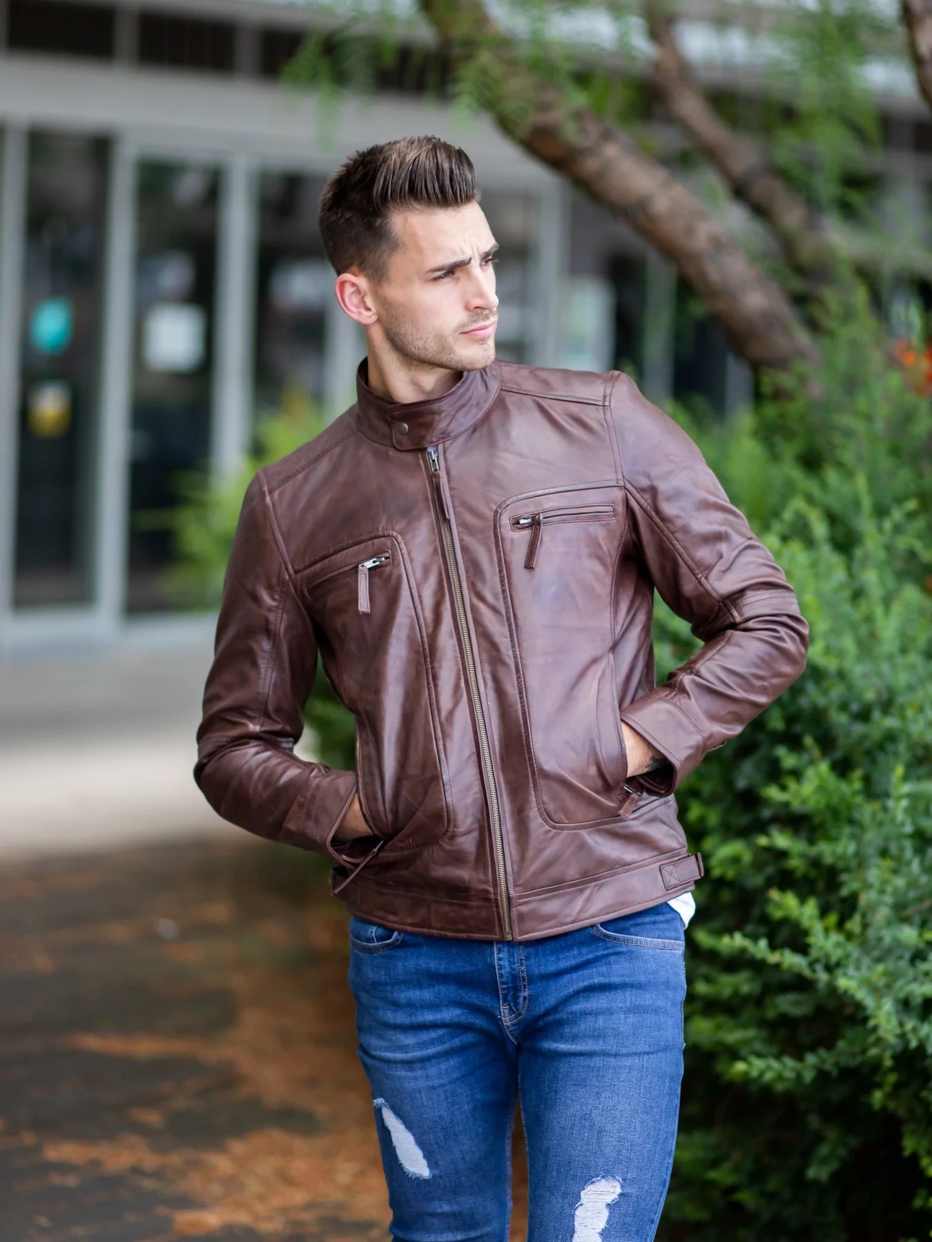 Men Stylish Chocolate Brown Leather Jacket Maher Leathers