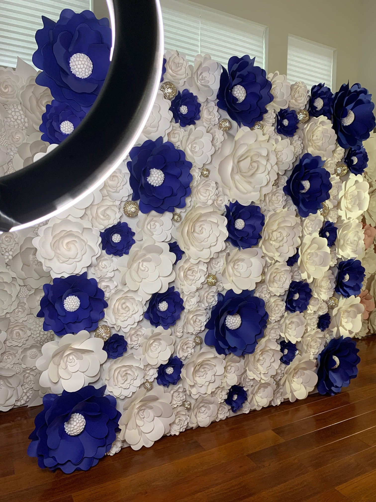 White and Navy Blue Floral Wall8'H x 8'W Mahi Rehan