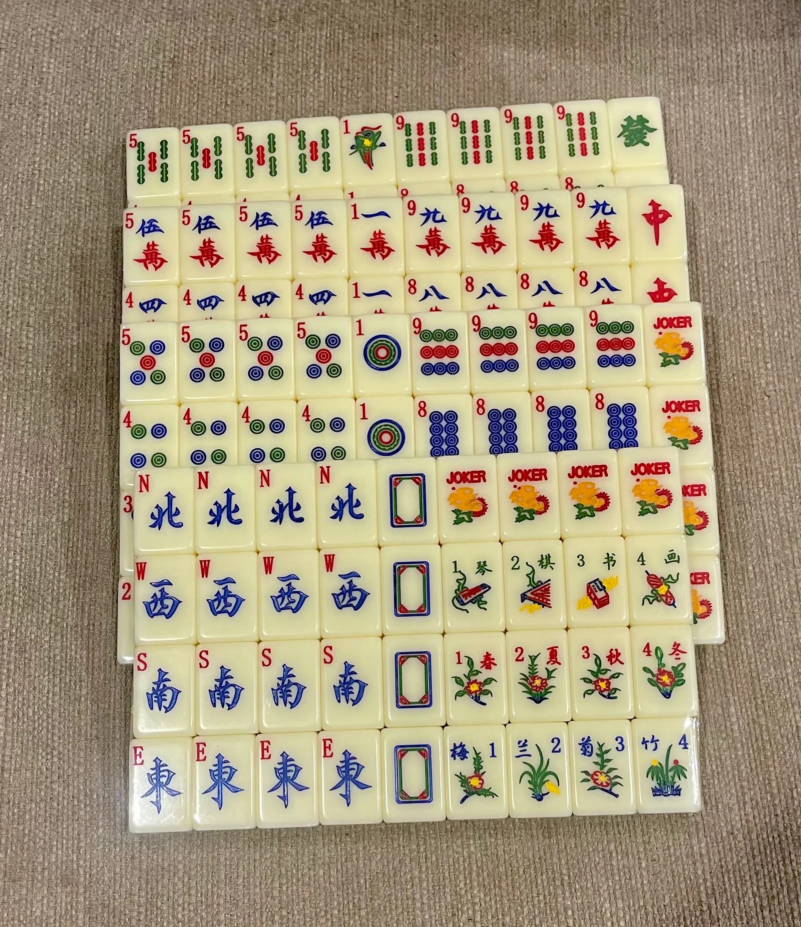 Hand Painted Slightly Larger Ivory Mahjong Tiles (Fits on Rack/Pushers