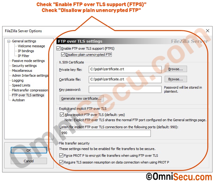 How to configure TLS (FTPS) in FileZilla FTP Server
