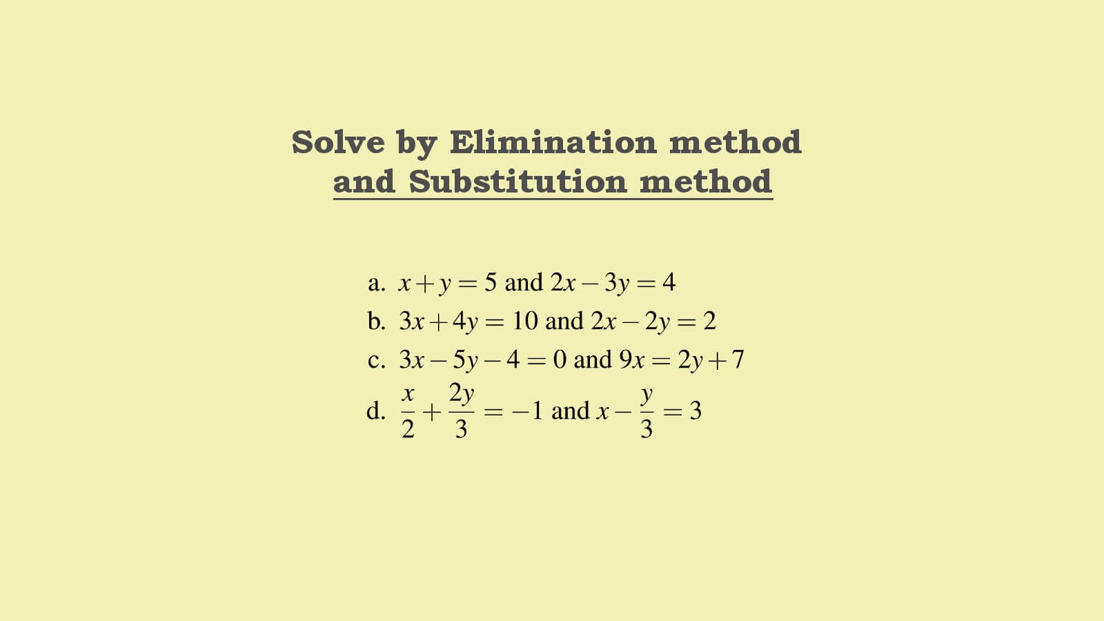 Algebraic Elimination Method Class 10 NCERT Solutions Suresolv