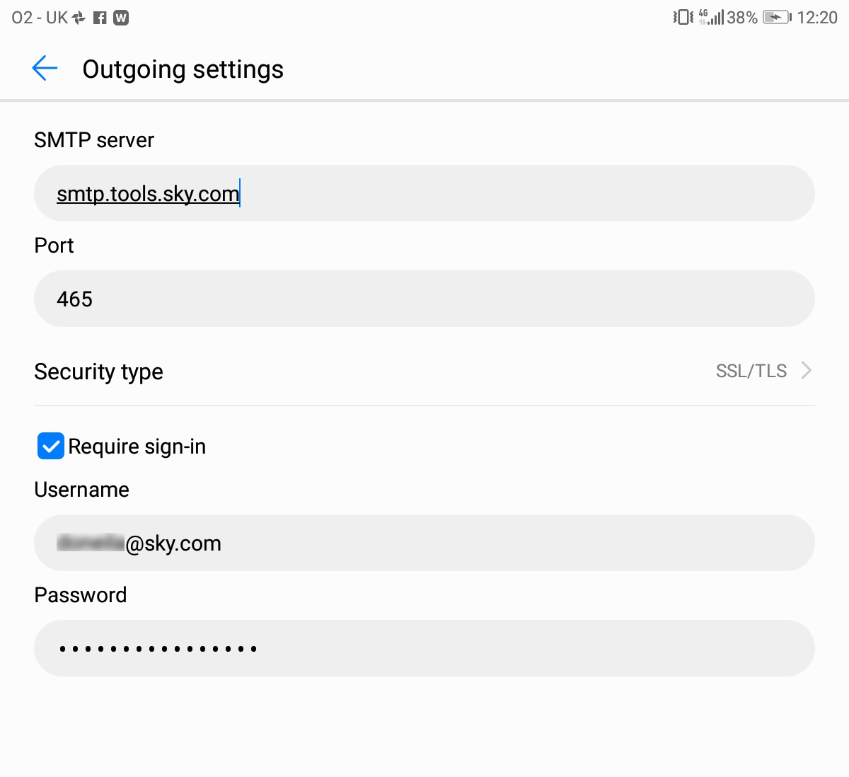 Sky email settings Couldn't open connection to server