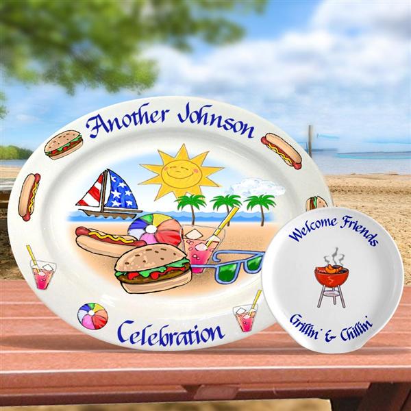 Personalized Oval Summer Serving Platters Personalized Barbeque Plates