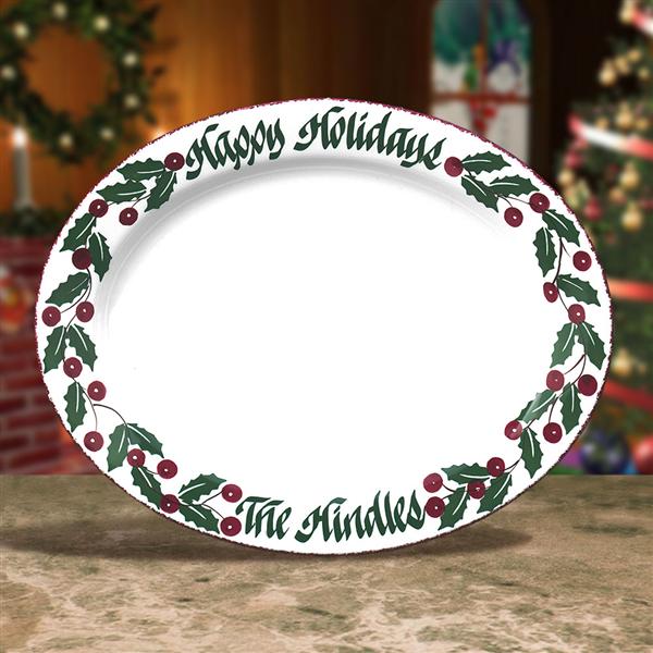 Personalized 16½" Holly Decoration Oval Serving Platters Personalized