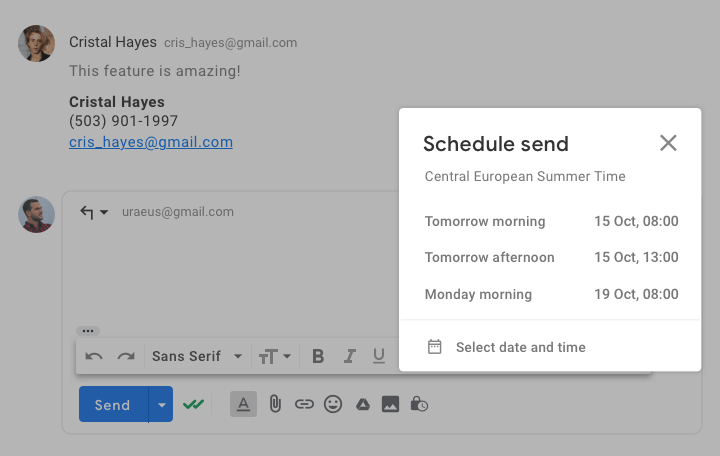 Gmail send later Choose exactly when to send your email Mailtrack