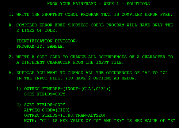 KNOW YOUR MAINFRAME WEEK 1 SOLUTIONS F1 for Mainframe