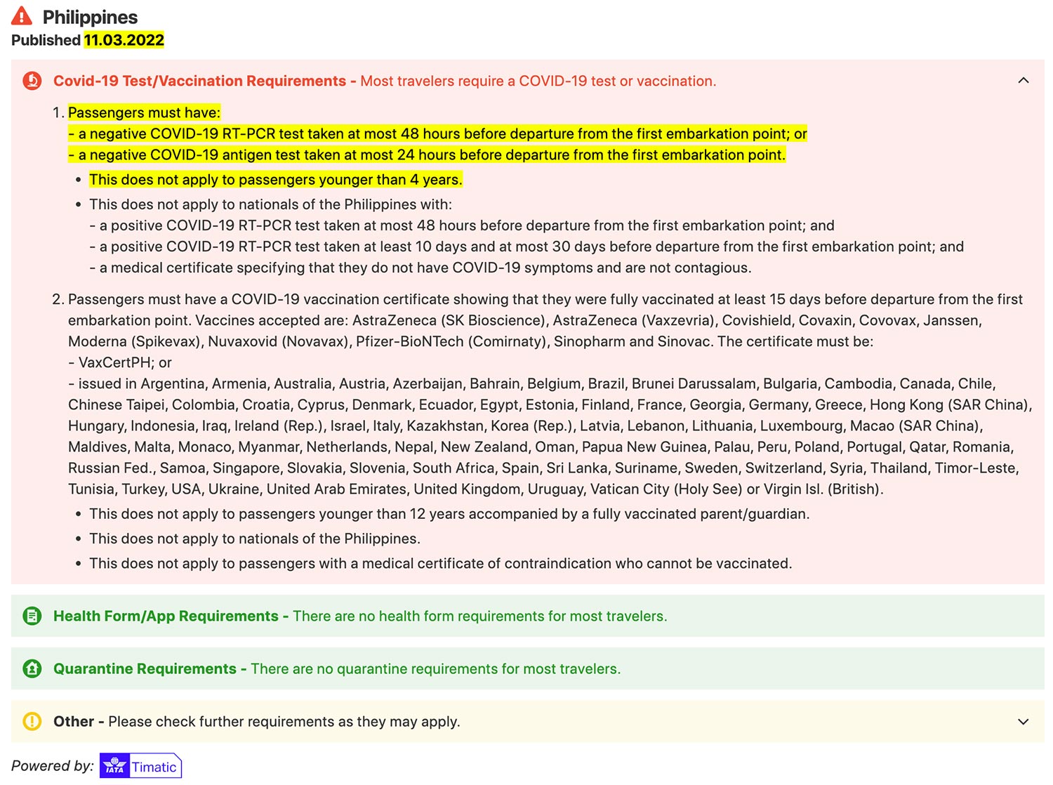 Philippines VTL Predeparture ART test now accepted Mainly Miles
