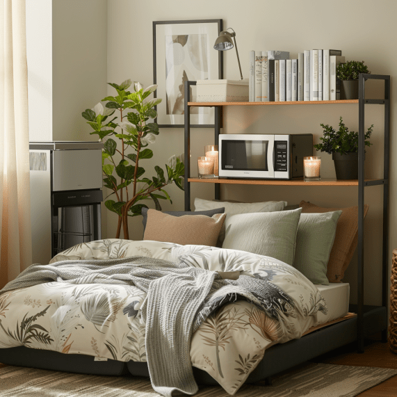 Mainstays® Brand Candles, Memory Foam Futon, Microwave, Bookshelf