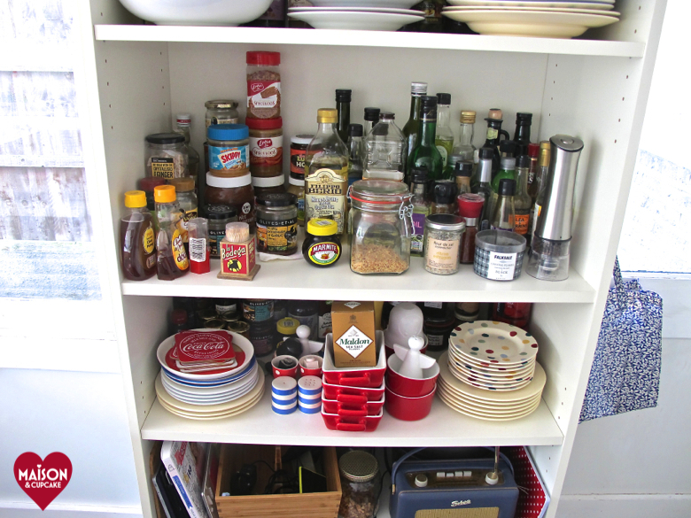 IKEA Billy bookcase as open shelving in kitchen. With