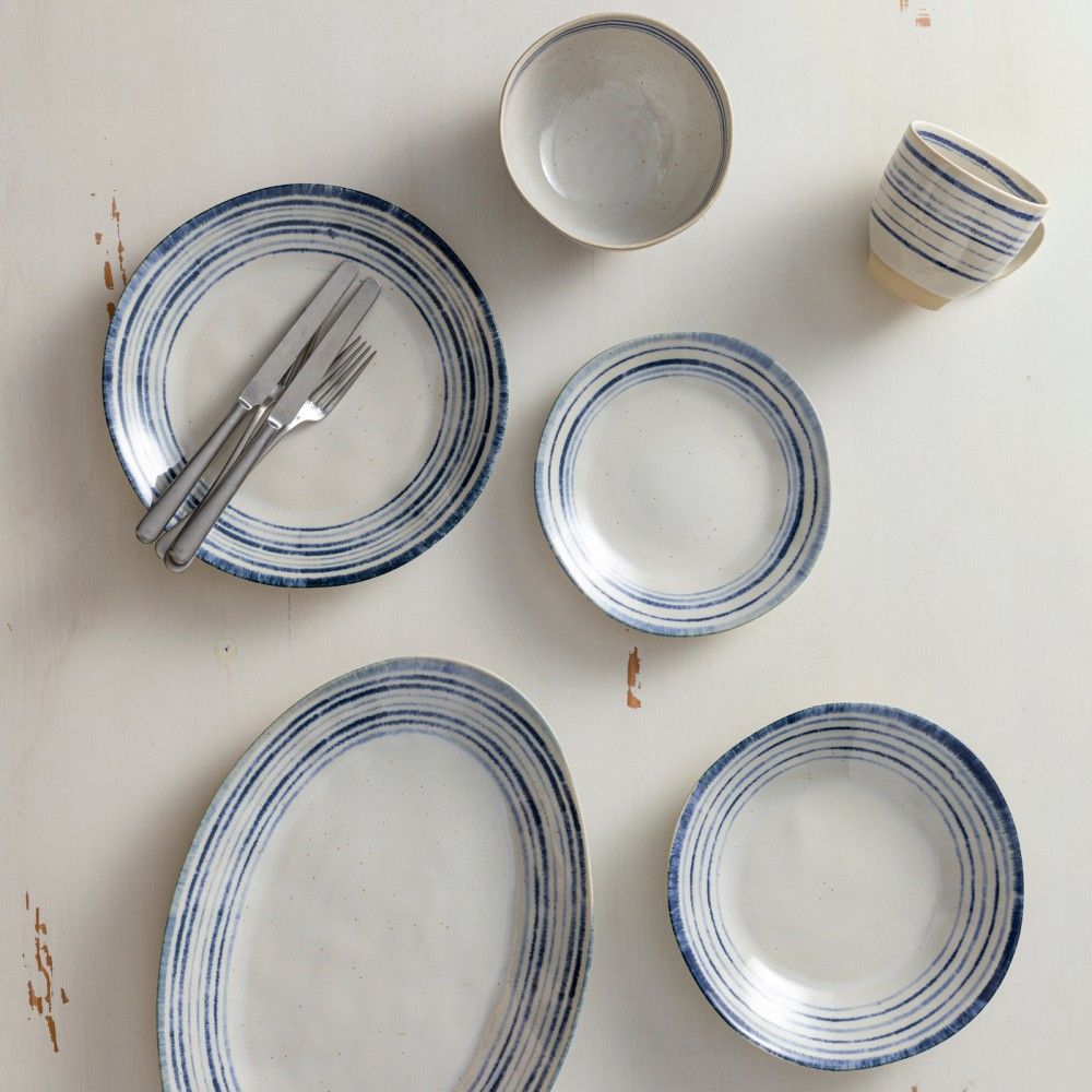 Blue Rim Dinner Plate Set Shop Portuguese pottery plates Here!