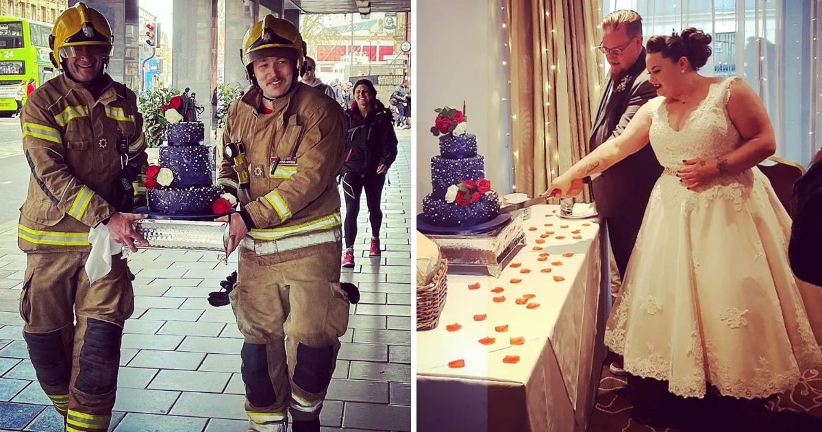 Firefighters rescue wedding cake after venue catches fire in couple's
