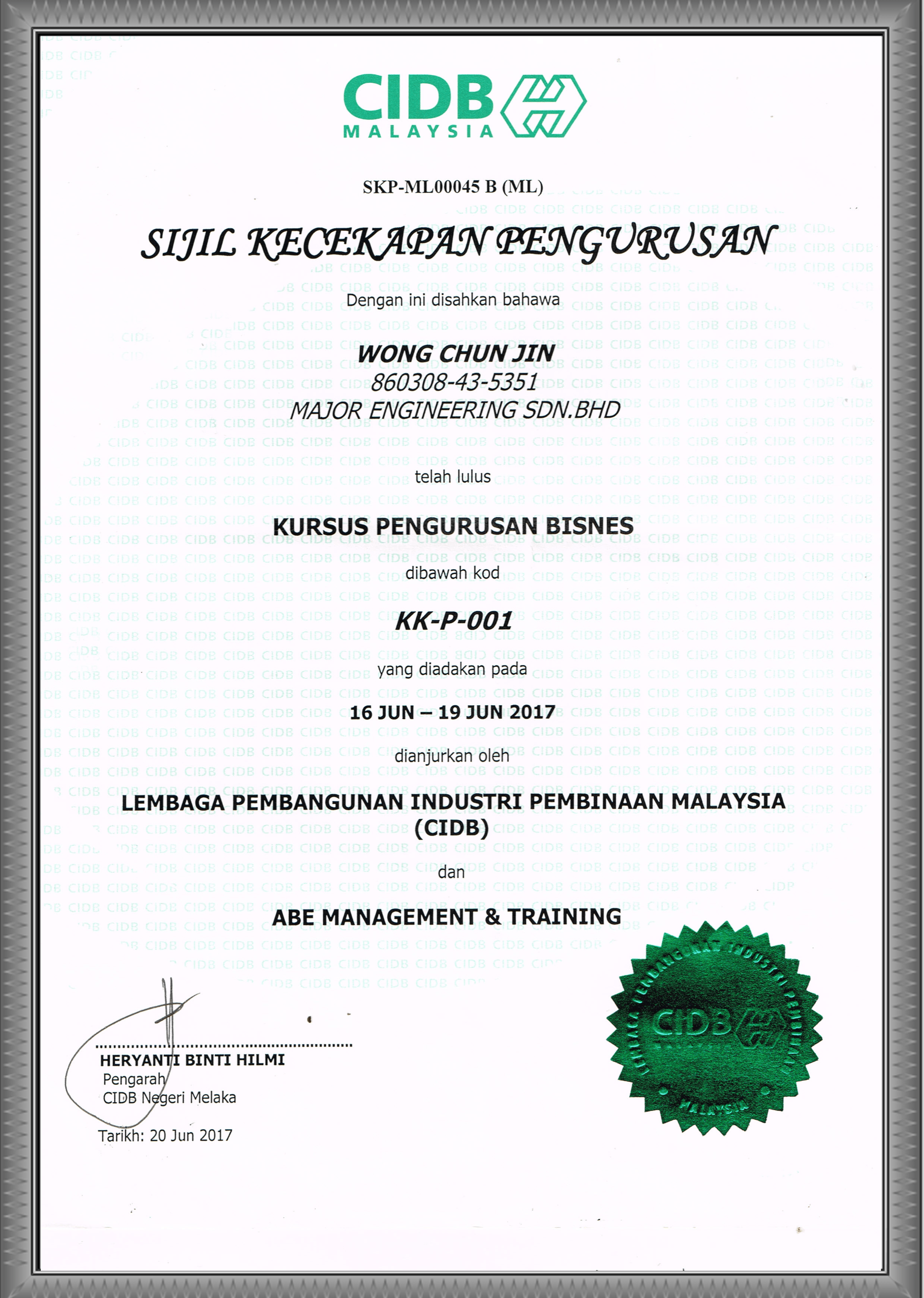 Cidb Sijil Kecekapan Kemahiran / KURSUS LATIHAN KEMAHIRAN