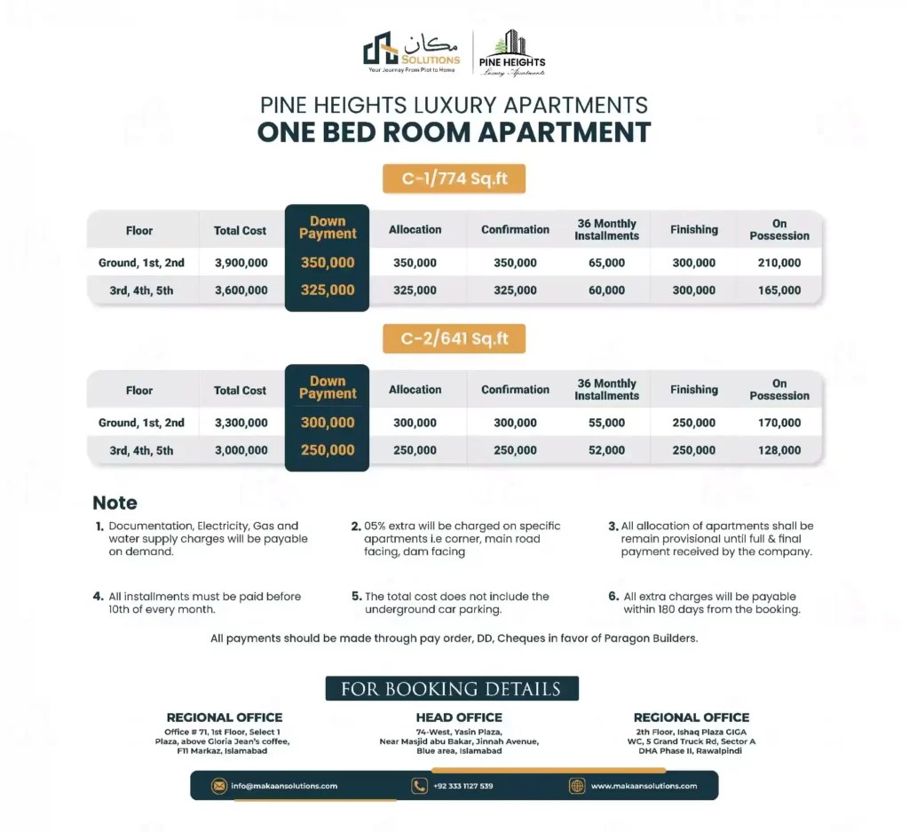 Pine Heights Luxury Apartments Islamabad Booking Details