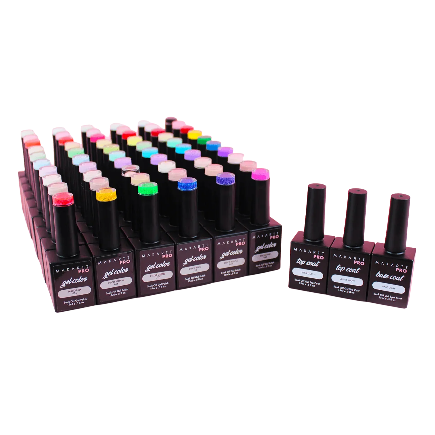 Full Collection 60 Color Gel Polish Line + Top & Base Coat Trio