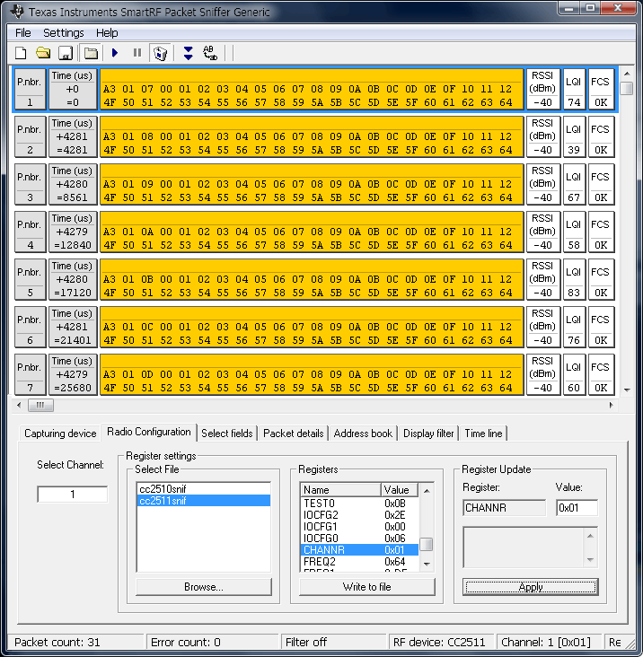 Debugging and testing firmware with SmartRF Packet Sniffer MakBit