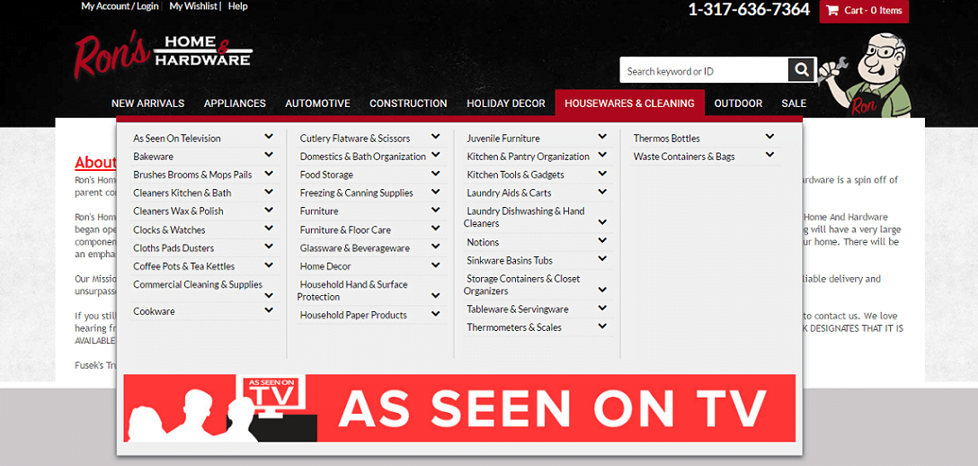 Ron's Home and Hardware Redesign with Mega Menu