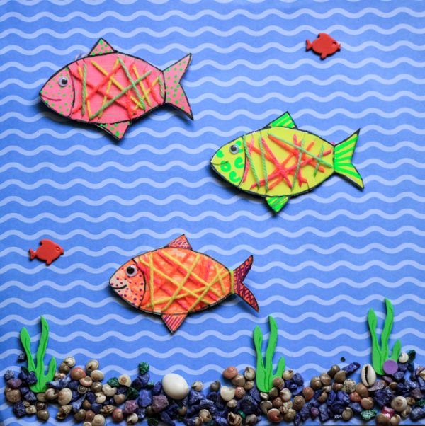 Yarn Wrapped Cardboard Fish Kids Craft Make and Takes