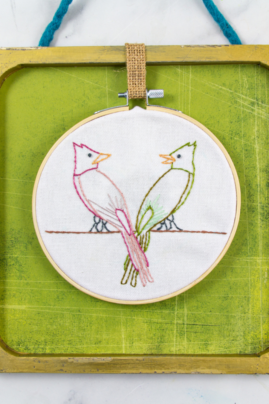 Lovebirds Embroidery Using a Coloring Page Make and Takes