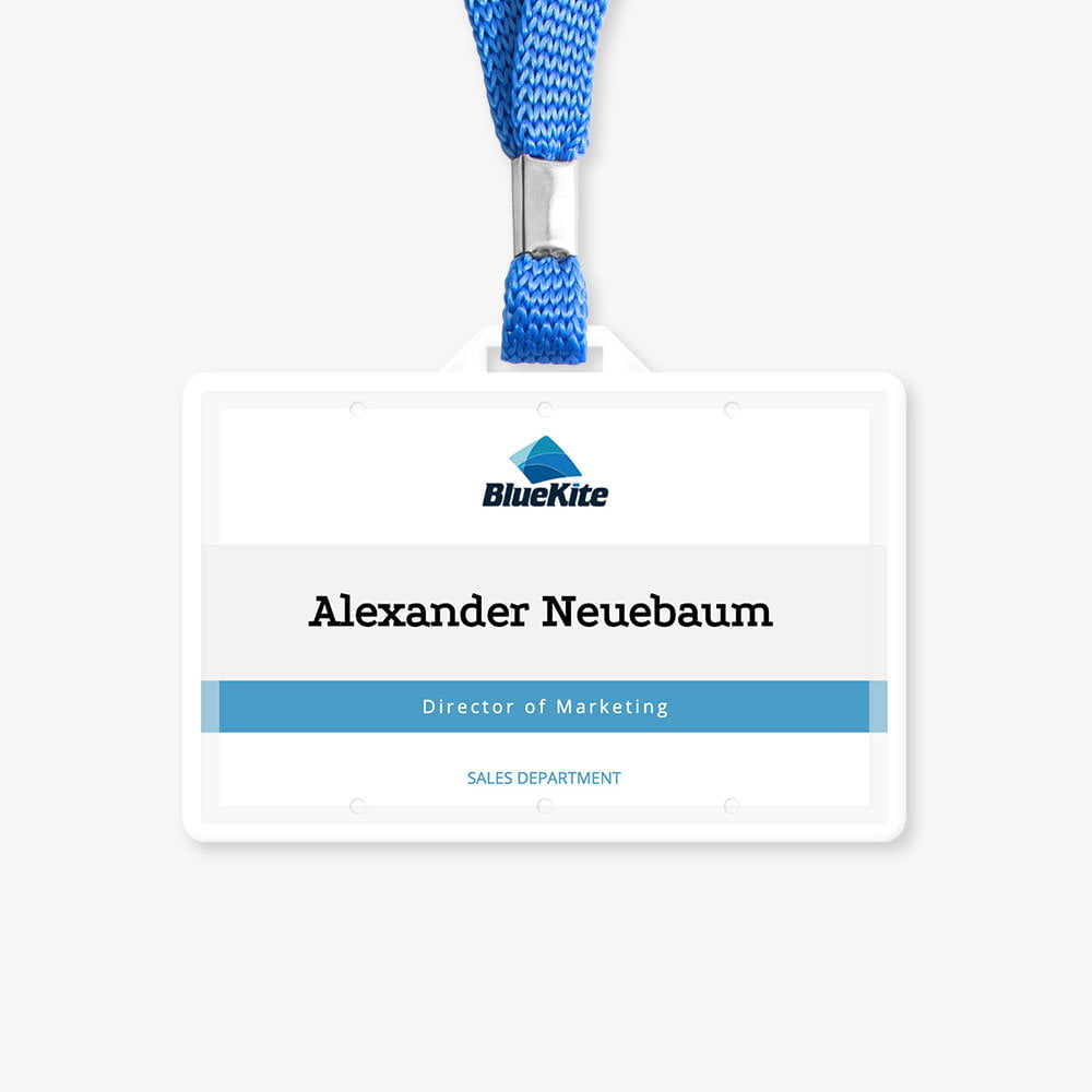 Simple minimalistic name badge with corporate logotype