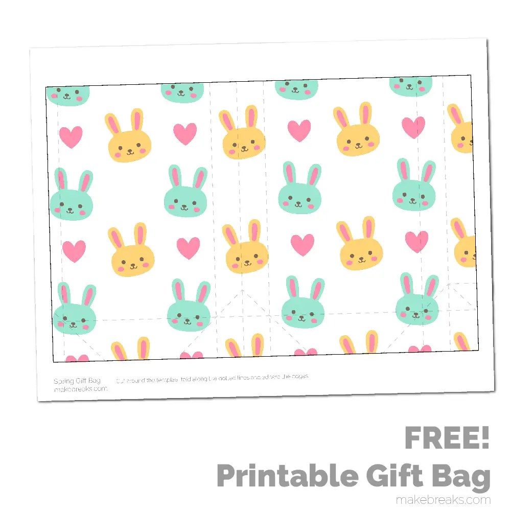 Spring Easter Printable Gift Bag Yellow Bunny Pattern Make Breaks