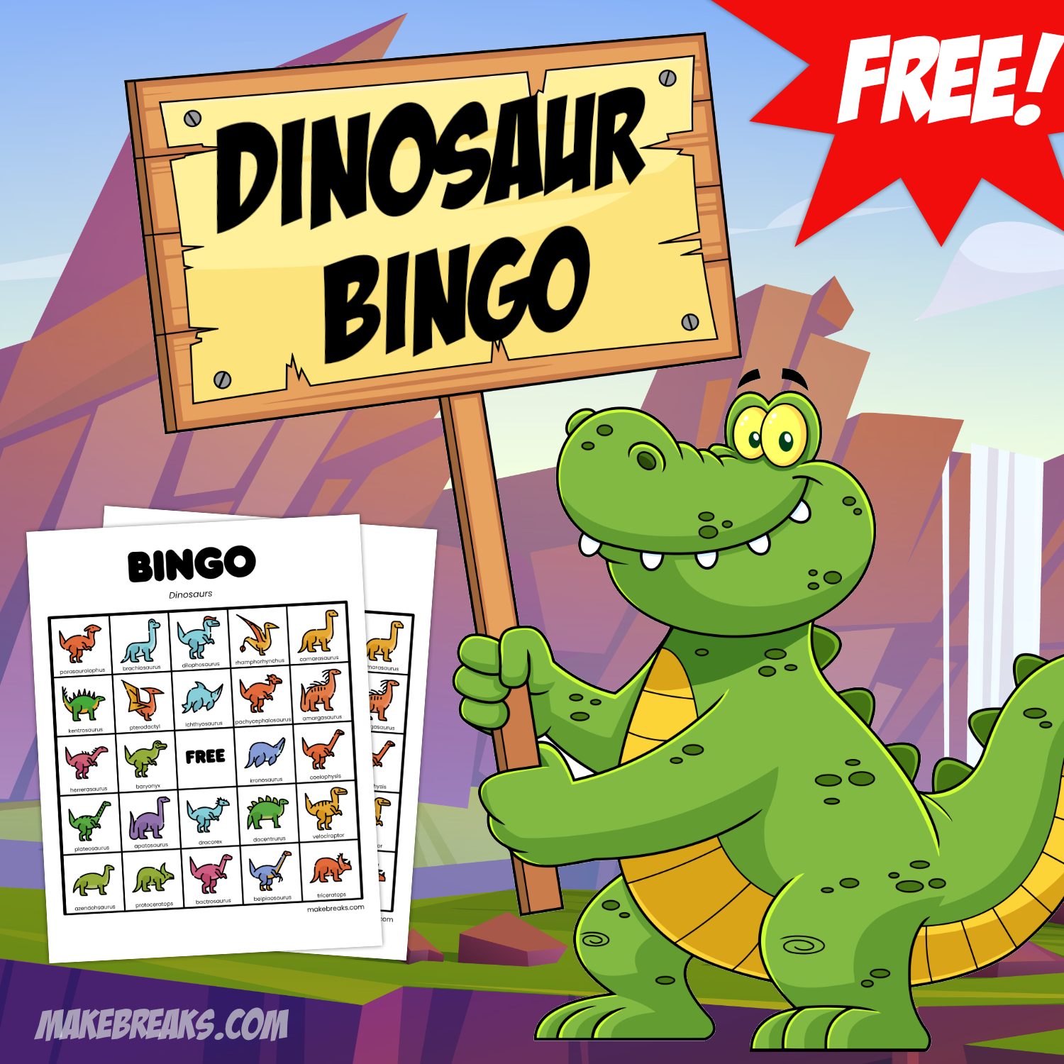 Free Printable Dinosaur Picture Bingo Cards - Make Breaks