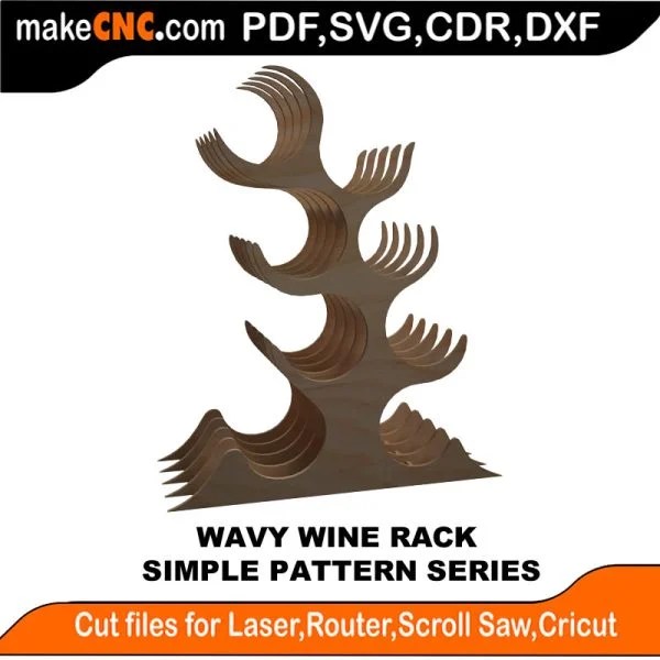 Wavy Wine Rack 3D Puzzle, Laser Cut, Scroll Saw, CNC Router, Template