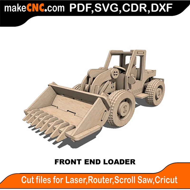Bulldozer Front End Loader 3D Puzzle, Laser Cut, Scroll Saw, CNC