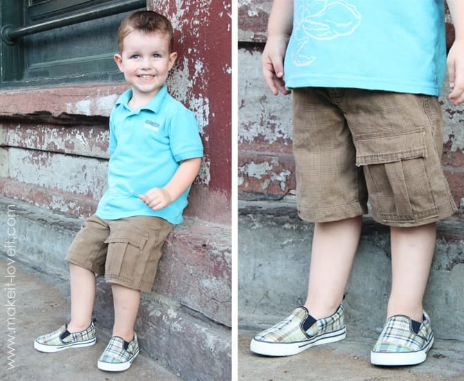 Repurposing Boy Pants into Shorts (with added Pocket) Make It & Love It