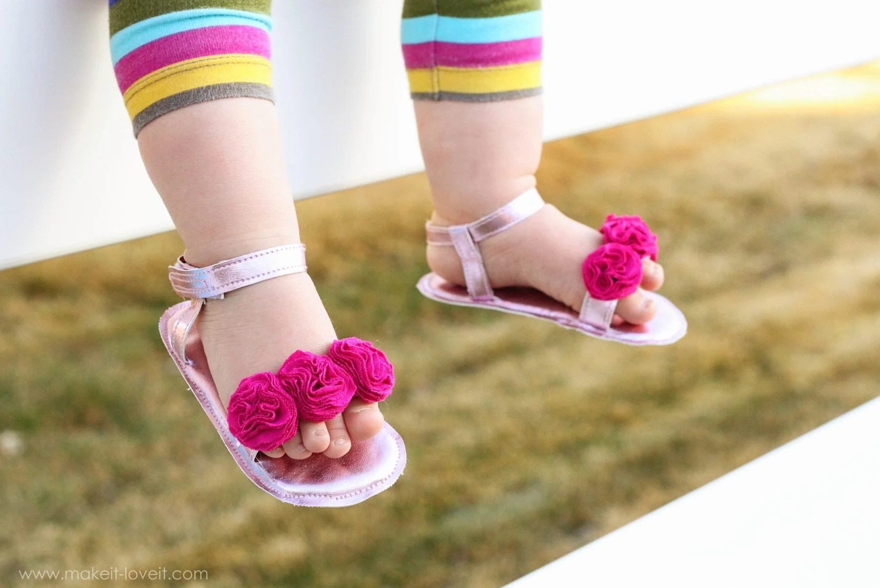 Baby Girl Flower Sandals a Simpler Version (made with repurposed faux