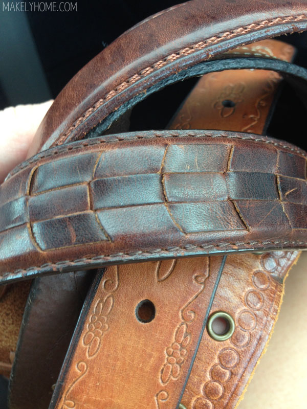 live edge wood & leather belt shelves via Makely