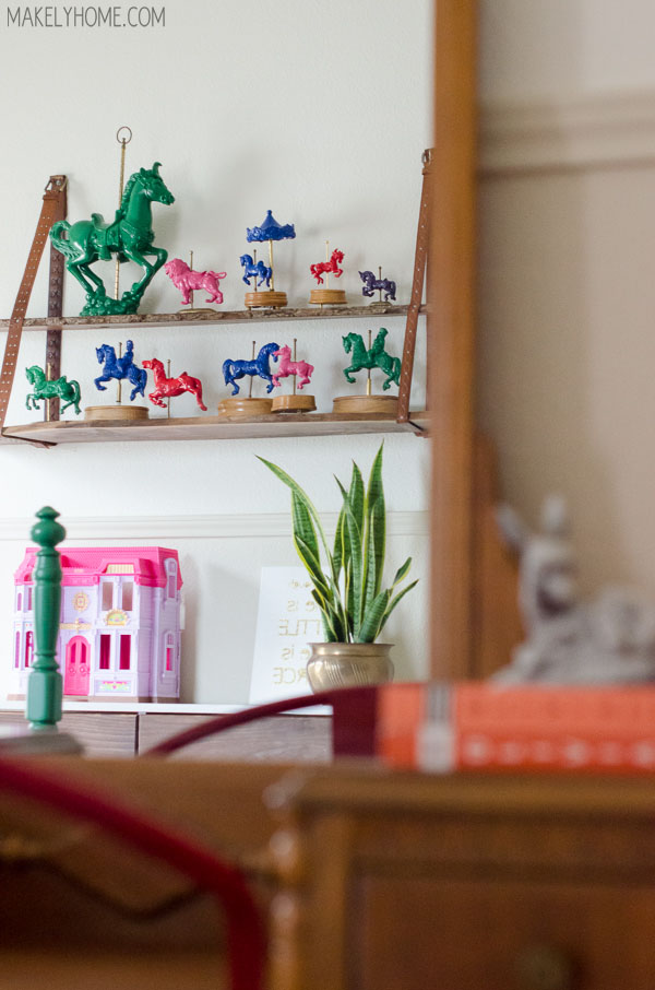 live edge wood & leather belt shelves via Makely
