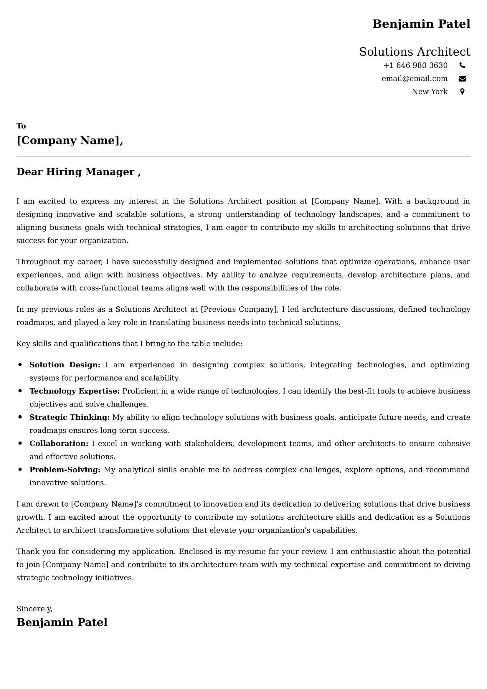 Solutions Architect Cover Letter Examples UAE ATS Format