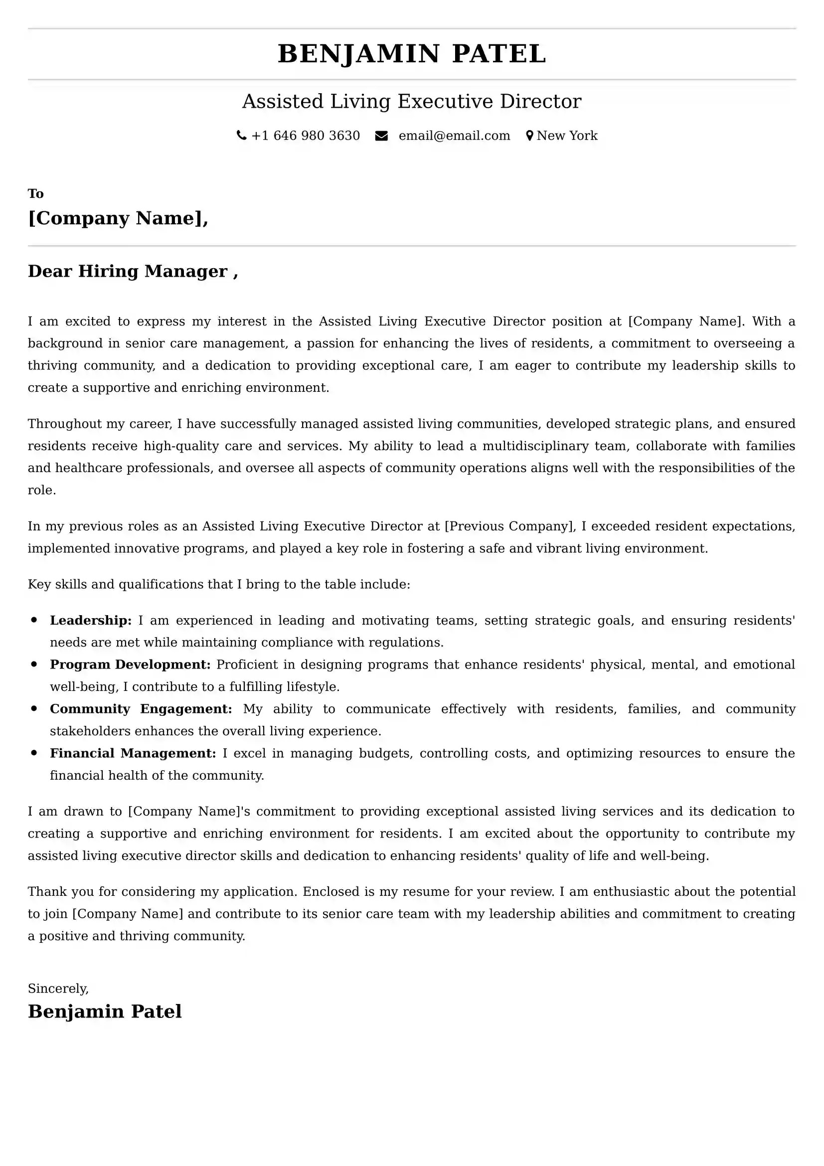 Assisted Living Executive Director Cover Letter Samples Malaysia