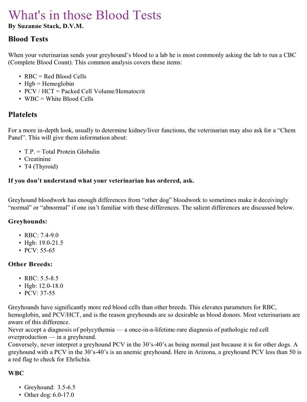 Greyhound Bloodwork Differences Make Peace with Animals