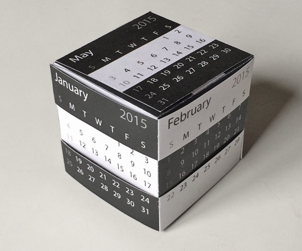2015 Printable Desk Calendar template, gift and puzzle box