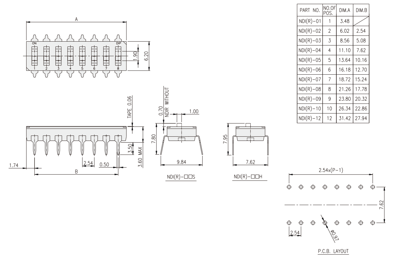 DIP Switch 4 Way – Long Leg | Makers Electronics