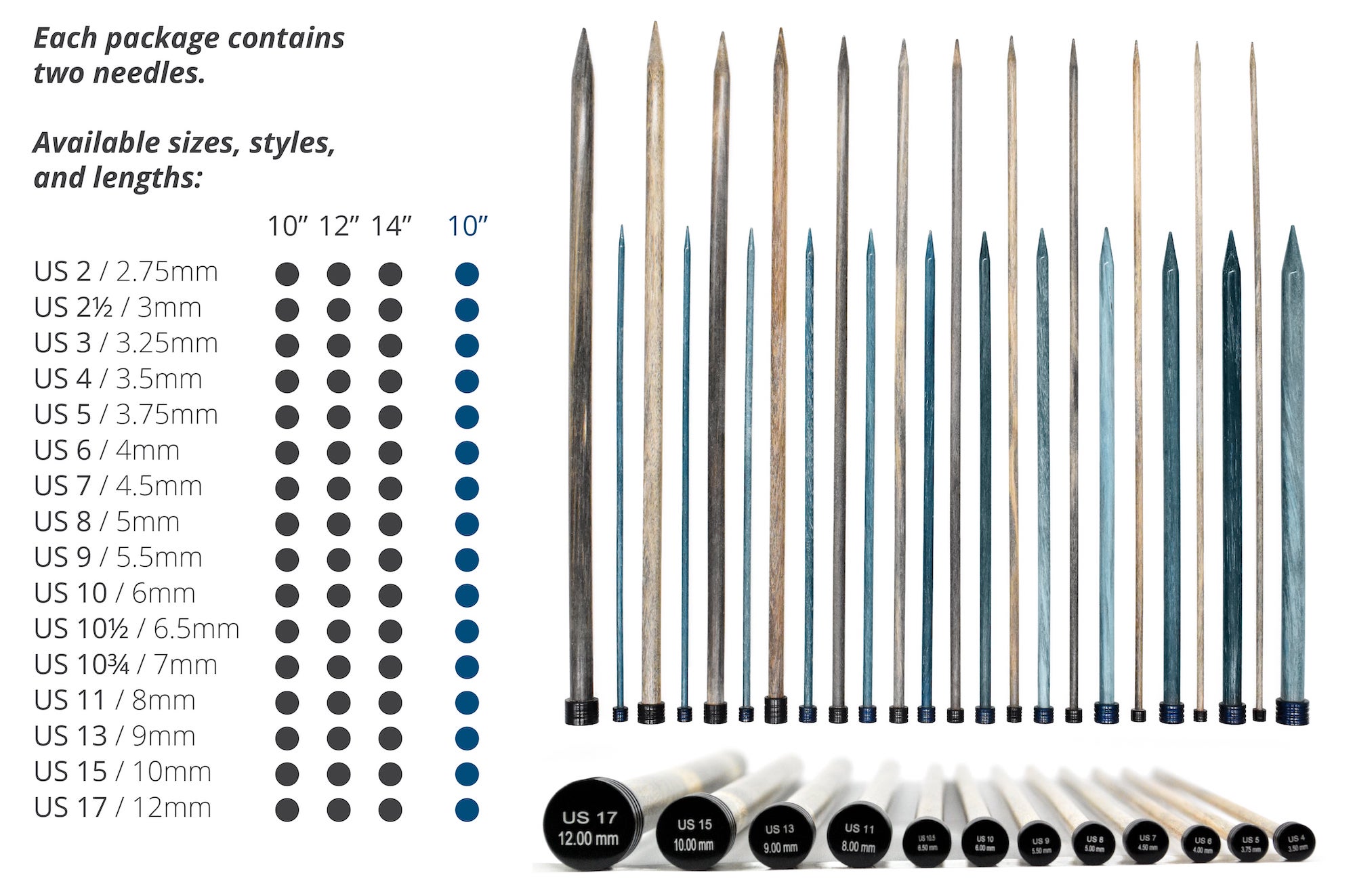 Lykke 10" Straight Knitting Needles Makers Lodge