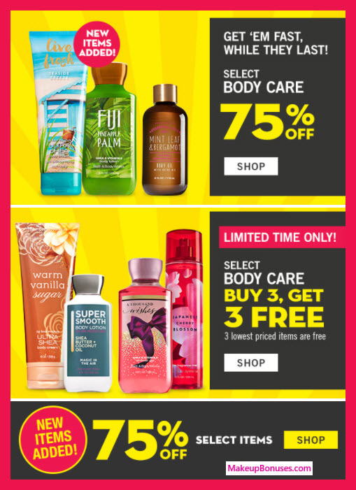 Bath & Body Works Buy 3, Get 3 Free Makeup Bonuses
