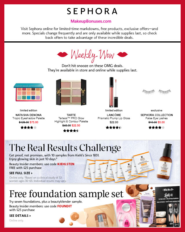 Sephora Weekly Wow Discounts of Up to 50 Makeup Bonuses