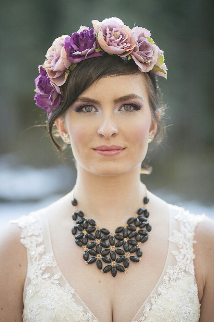 Jewel toned spring wedding hair and makeup inspiration. Published in