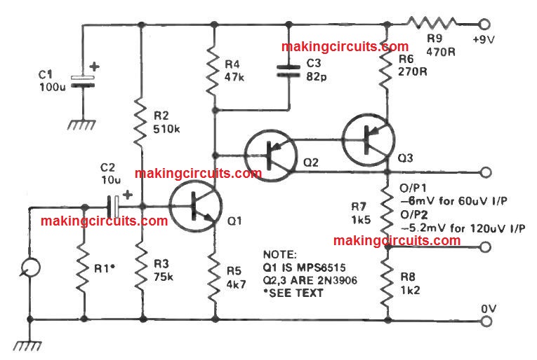 Simple Op Amp Preamp Circuit - Circuit Diagram