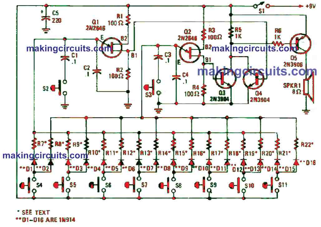 Simple Electronic Bagpipe Music Generator Circuit