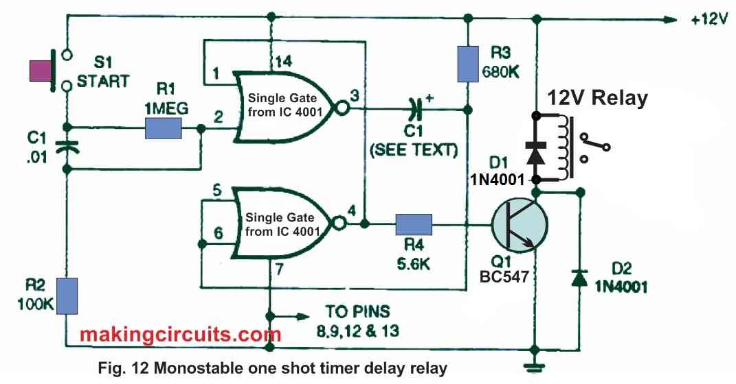 Simple Relay Delay Timer Circuits using IC 4001