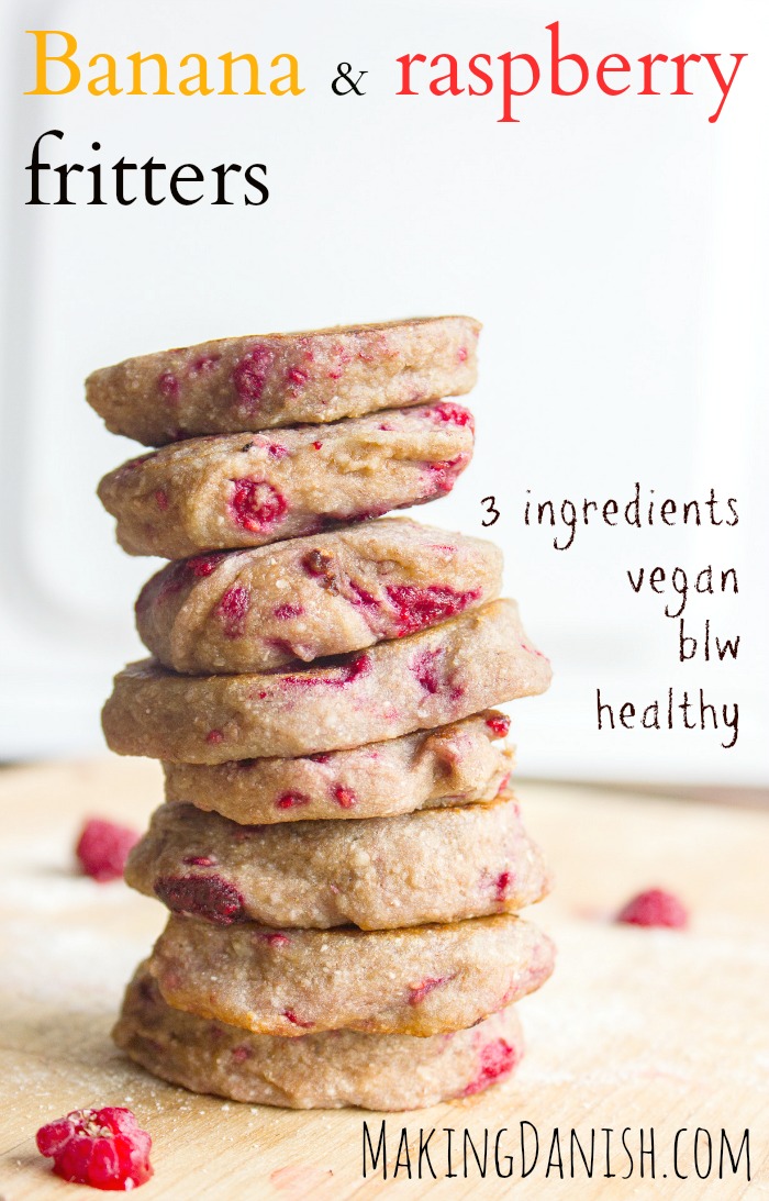 Banana and raspberry fritters mini pancakes for tiny humans