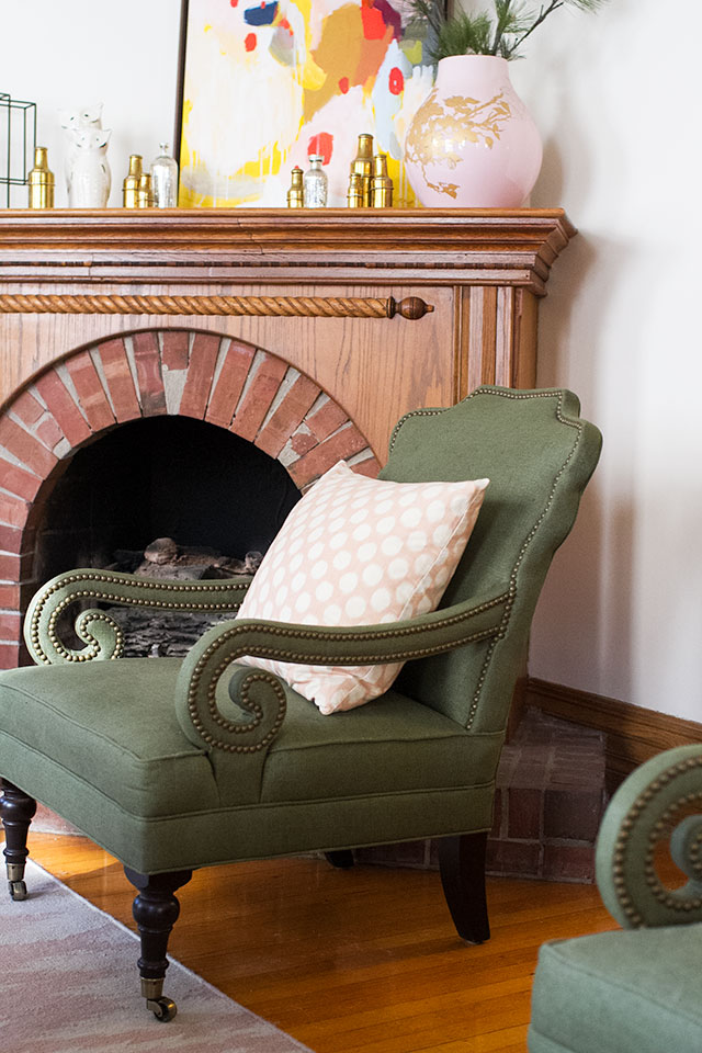 Scroll Arm Chairs in Front of the Fireplace Making it Lovely