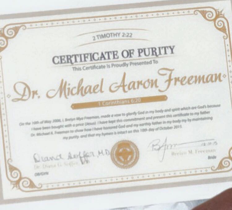 Purity Balls and Virgin Bride Certificates Making