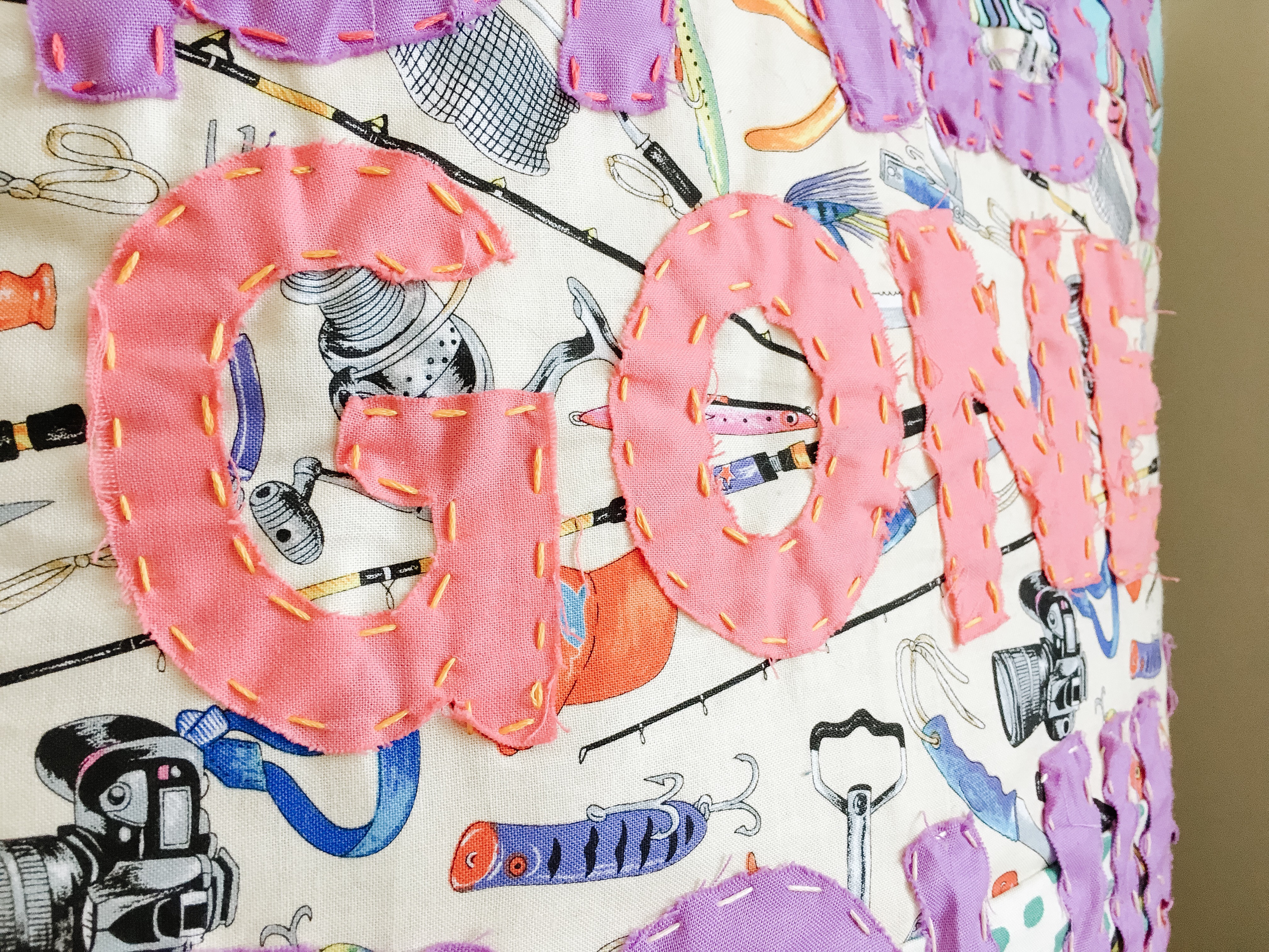 Camping Throw Pillow Sewing Tutorial - hand appliqued letters