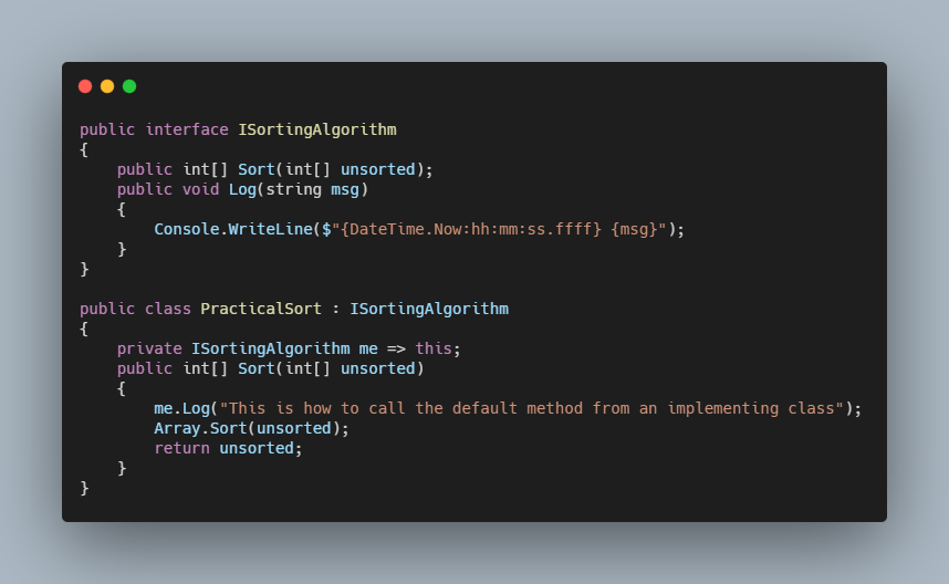 C Default method implementations and constants in interfaces makolyte