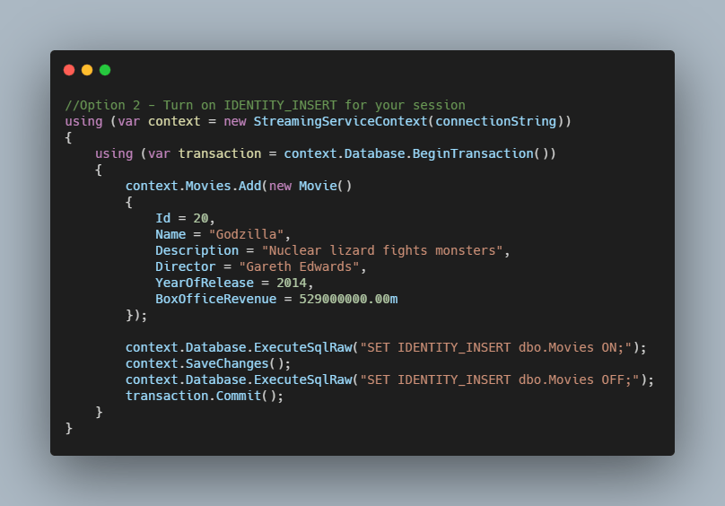 SqlException Cannot insert explicit value for identity column makolyte